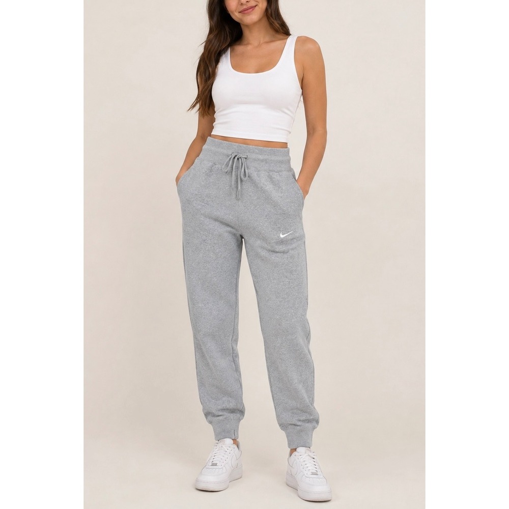 Nike Joggers Women XS Gray Fleece High Rise Sweatpants Athleisure Sporty Cozy